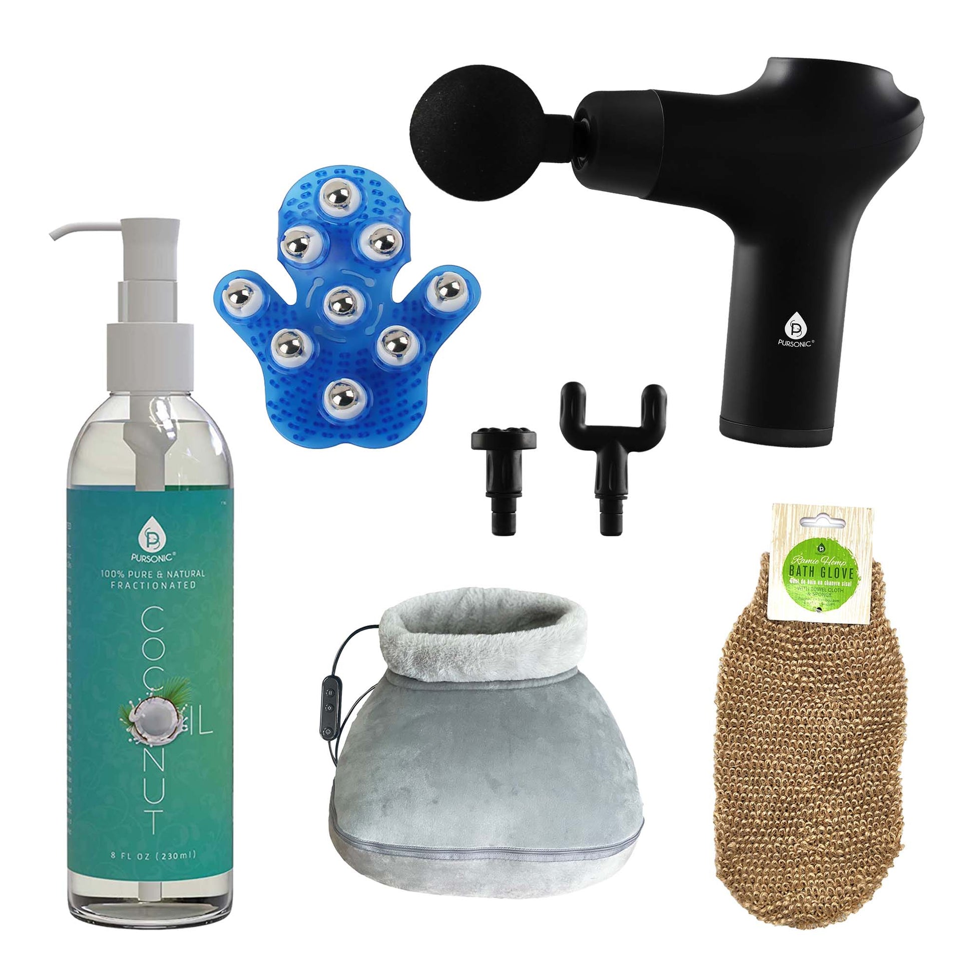 Ultimate Relaxation & Recovery Bundle – Mario Lopez Massage Glove, Heated Foot Massager, Pursonic Massage Gun & More!-0